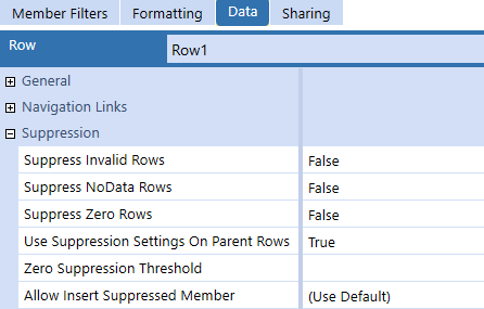 Suppression settings have a light blue heading with a list of options and drop-down menus.